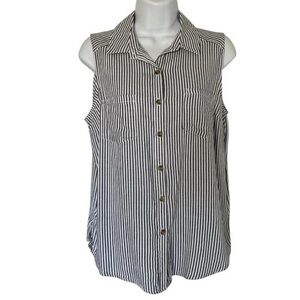 Preppy Casual Nautical Twee SO Striped Sleeveless Button-Down Top